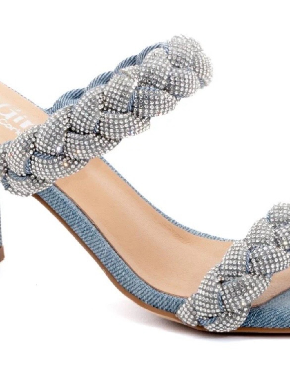 Braided Crystal Strap Denim Blue Women's Sandals
